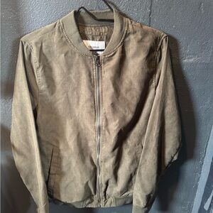 Pull&Bear Green Bomber Jacket with Stand-Up Collar